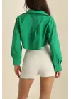 Omarı Yeşil Crop Poplin Gömlek