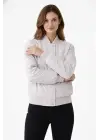 Premium Bomber Ceket Çıtçıt Kapamalı, Ribana Manşetli, Astarlı, Regular Fit Mont - Beyaz