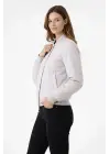 Premium Bomber Ceket Çıtçıt Kapamalı, Ribana Manşetli, Astarlı, Regular Fit Mont - Beyaz