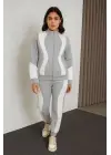 Premium Parçalı Eşofman Takım - Dik Yaka Fermuarlı Sweatshirt - Gri