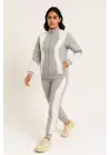 Premium Parçalı Eşofman Takım - Dik Yaka Fermuarlı Sweatshirt - Gri