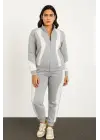 Premium Parçalı Eşofman Takım - Dik Yaka Fermuarlı Sweatshirt - Gri