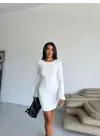 Prenses kol esnek kumaş elbise beyaz f2334