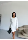 Prenses kol esnek kumaş elbise beyaz f2334