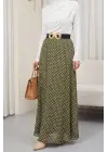 Puantiyeli Beli Lastikli Astarlı Şifon Etek -Haki