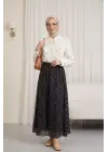 Puantiyeli Beli Lastikli Astarlı Şifon Etek -Siyah