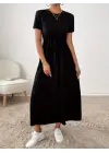 Omarı Kısa Kollu Belden Bağcıklı Cepli Elbise