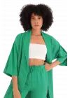 Rahat Kesim Kimono Üst-Yeşil