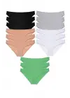 Omarı 15 Adet Likralı Kadın Slip Külot Seti - Siyah, Ten, Gri, Beyaz, Yeşil