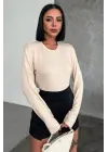 Omarı Şık ve Rahat Uzun Kollu Bisiklet Yaka Body Bej