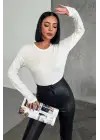 Omarı Şık Ekru Uzun Kollu Likralı Body