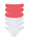 Omarı Likralı Kadın Slip Külot Seti - 6 Adet Fuşya Beyaz