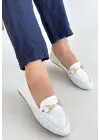 Omarı Yumuşak Dokulu Beyaz Cilt Babet Ayakkabı