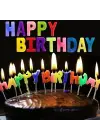 Rengarenk Happy Birthday Yazılabilen Doğum Günü Mumu