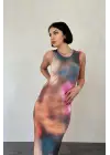 Renkli Batik Desenli Elbise