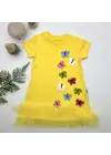 Omarı Renkli Kelebekler Nakışlı Fırfırlı Jile Çocuk Elbisesi
