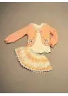 Omarı Yumuşak Örme Hırkalı Kız Çocuk Takımı - Somon Renkli