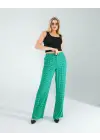 Trend Retro Desen Yeşil Pantolon