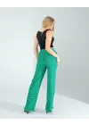 Trend Retro Desen Yeşil Pantolon