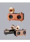 Retro Gramafon Bluetooth Hoparlör Çift Stereo Sesli Fm Radyo Destekli