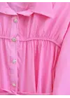 Robadan Büzgülü Beli Bağcıklı Gömlek -Pembe