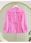 Robadan Büzgülü Beli Bağcıklı Gömlek -Pembe