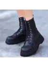 Omarı Siyah Cilt Bağcıklı Bot - Kadınlar İçin Şık ve Rahat Bot