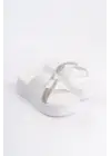 Modern Beyaz Çapraz Şeritli Kalın Tabanlı Ayakkabı