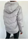 Sabit Kapşonlu Fermuarlı Kışlık Mont -Gri