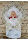 Asil Nakışlı İnci Dantelli Trilüks Bebek Battaniyesi Gold