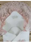 Zarif Taç Nakışlı İnci Ve Fiyonklu Kundak Bebek Battaniye