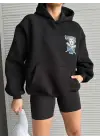 Omarı Oversize Kafa Baskılı Siyah Sweatshirt