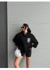 Omarı Oversize Kafa Baskılı Siyah Sweatshirt