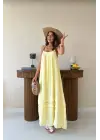 Sarı Askılı Müslin Elbise