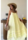 Sarı Askılı Müslin Elbise