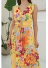 Sarı Çiçek Desenli Yazlık Elbise