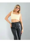 Omarı Sarı Çizgili Crop Top