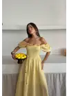 Sarı Gipeli Brode Elbise