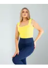 Omarı Kalın Askılı Sarı Crop Bluz