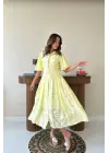 Omarı Balon Kollu Sarı Elbise