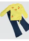 Omarı Kot Pantolonlu Kiraz Desenli Kız Çocuk Takımı - Sarı