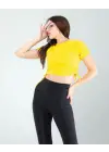 Omarı Sarı Yandan Büzgülü Crop Bluz