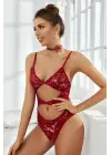 Omarı Babydoll Fantezi Harness Kıyafet Kırmızı Renkli