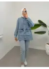 Buz Mavi Kapaklı Cepli Kot Ceket