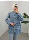 Buz Mavi Kapaklı Cepli Kot Ceket