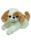 Sesli Peluş Yatan Köpek 25 cm - Beyaz Kahve