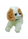 Sesli Peluş Yatan Köpek 25 cm - Beyaz Kahve