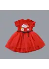 Omarı Tül Tokalı Kırmızı Kız Bebek Elbisesi