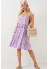 Zarif Düğmeli Kısa Elbise - Lila