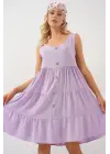 Zarif Düğmeli Kısa Elbise - Lila